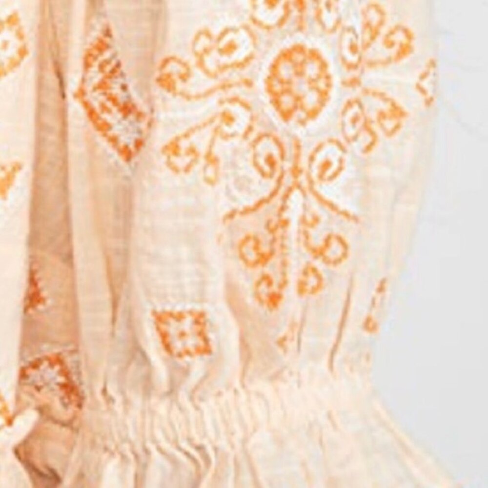 Free People Tallulah Embroidery Boho Crop Cotton Top Blouse XL Flowy Puff Sleeve - Picture 16 of 16